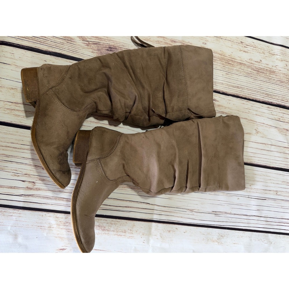 Justice Girls Taupe Brown Faux Suede Slouchy Tall Boots Size 4 Round Toe Zipper